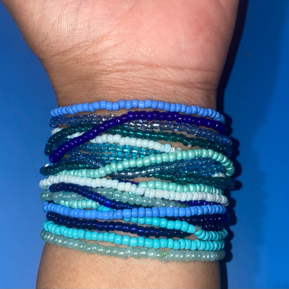Blue and Green Beaded Bracelet Set